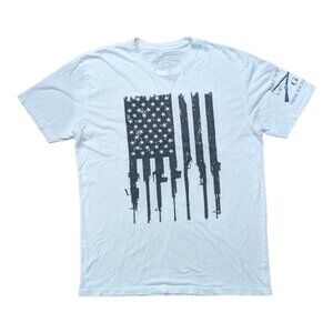 Grunt Style T-shirt Mens L White Rifle Flag Short Sleeve Patriotic American Gun